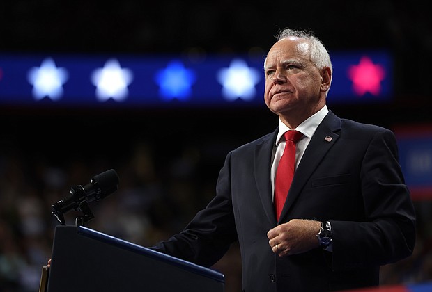 Minnesota Gov. Tim Walz, pictured speaking at a campaign rally in Las Vegas on August 10, has agreed to participate in a vice presidential debate on CBS News on October 1.
Mandatory Credit:	Justin Sullivan/Getty Images via CNN Newsource