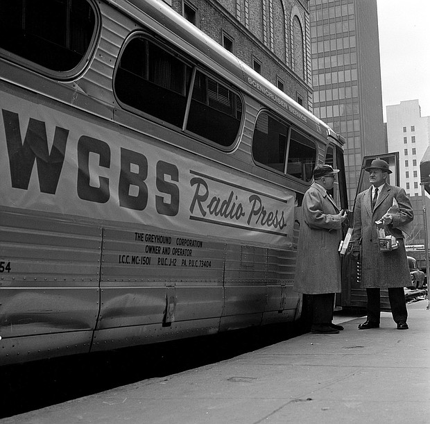 WCBS Radio press party bus headed for Yankee Stadium Opening Day between the New York Yankees and the Minnesota Twins.
Mandatory Credit:	CBS Photo Archive/Getty Images via CNN Newsource