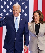 President Joe Biden, left, and US Vice President Kamala Harris are pictured during an event in Upper Marlboro, Maryland, on August 15.
Mandatory Credit:	Aaron Schwartz/Bloomberg/Getty Images via CNN Newsource