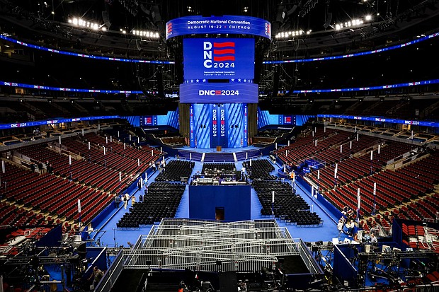 he United Center in Chicago is seen on August 17, 2024, ahead of the Democratic National Convention.
Mandatory Credit:	Eva Marie Uzcategui/Bloomberg/
