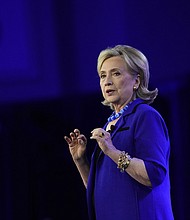 Former Secretary of State Hillary Clinton speaks during the Clinton Global Initiative meeting in New York City on September 18, 2023.
Mandatory Credit:	John Nacion/WireImage/Getty Images via CNN Newsource