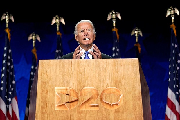 Joe Biden speaks during the fourth day of the Democratic National Convention on August 20, 2020, at the Chase Center in Wilmington, Delaware.
Mandatory Credit:	Andrew Harnik/AP via CNN Newsource