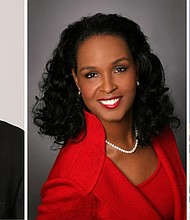 Former Mayor Sylvester Turner, FestEve! 2024 honorary chair; and H-E-B's Winell Herron and  artist Ann Johnson, FestEve! 2024. co-chairs