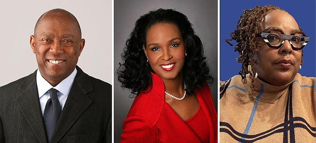 Former Mayor Sylvester Turner, FestEve! 2024 honorary chair; and H-E-B's Winell Herron and  artist Ann Johnson, FestEve! 2024. co-chairs