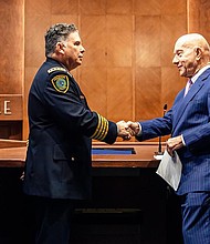 HFD Chief Thomas Munoz with Mayor Whitmire