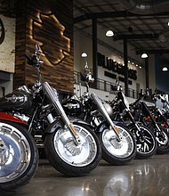 Motorcycles on the showroom floor at the Bluegrass Harley-Davidson dealership in Louisville, Kentucky.
Mandatory Credit:	Luke Sharrett/Bloomberg/Getty Images via CNN Newsource