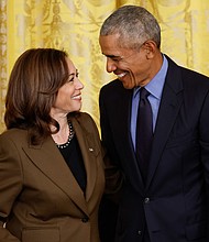 In this 2022 file photo, Vice President Kamala Harris and former President Barack Obama attend an event at the White House in Washington, DC, to mark the 2010 passage of the Affordable Care Act.
Mandatory Credit:	Chip Somodevilla/Getty Images/File via CNN Newsource