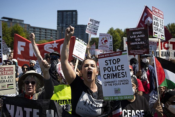 Dozens of protesters broke through a security fence near the site of the Democratic National Convention on its opening day …