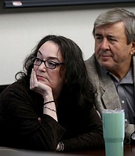 Rose Marie Kosmetatos, left, and her husband, Antonios Pagourtzis, the parents of accused Santa Fe High School shooter Dimitrios Pagourtzis, in court on August 15.
Mandatory Credit:	Jennifer Reynolds/The Galveston County Daily News/AP via CNN Newsource