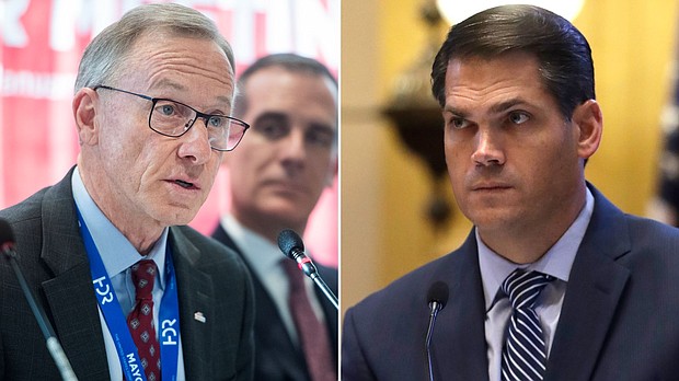Mesa, Arizona, Mayor John Giles, left, and former Georgia Lt. Gov. Geoff Duncan are pictured in a split image.
Mandatory Credit:	AP/Getty Images via CNN Newsource