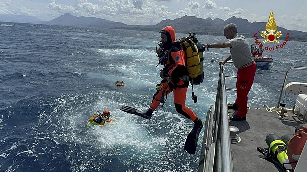 Divers search for the missing after the yacht sank on August 19.
Mandatory Credit:	Handout/Vigili del Fuoco/Reuters via CNN Newsource