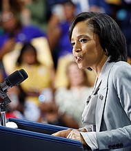 Prince George's County Executive Angela Alsobrooks, who's running for Senate, gives remarks at an event for President Joe Biden and Vice President Kamala Harris at Prince George’s Community College on August 15, 2024, in Largo, Maryland.
Mandatory Credit:	Anna Moneymaker/Getty Images/File via CN
