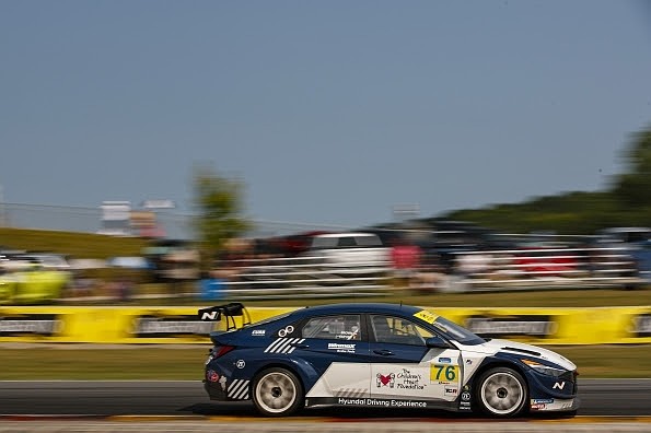 The No. 76 Hyundai Elantra N TCR driven by Preston Brown and Denis Dupont is photographed during The Road America 120 at Road America in Elkhart Lake, Wis., August 3, 2024. (Photo/Bryan Herta Autosport/LAT)