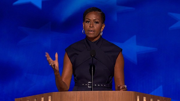 Michelle Obama returned to her hometown of Chicago on August 20 to deliver a rousing and forceful endorsement of Vice President Kamala Harris during the second night of the Democratic National Convention.
Mandatory Credit:	CNN via CNN Newsource