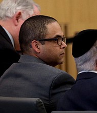 Eddie F. Gonzalez, center, with lead attorney Michael Schwartz, right, and investigator Robert Dean, listen as a witness testifies during opening day proceedings in the trial of People vs. Eduardo Gonzalez in Dept. 21 at the Gov. George Deukmejian Courthouse in Long Beach on April 4.
Mandatory Credit:	Genaro Molina/Los Angeles Times/Getty Images via CNN Newsource