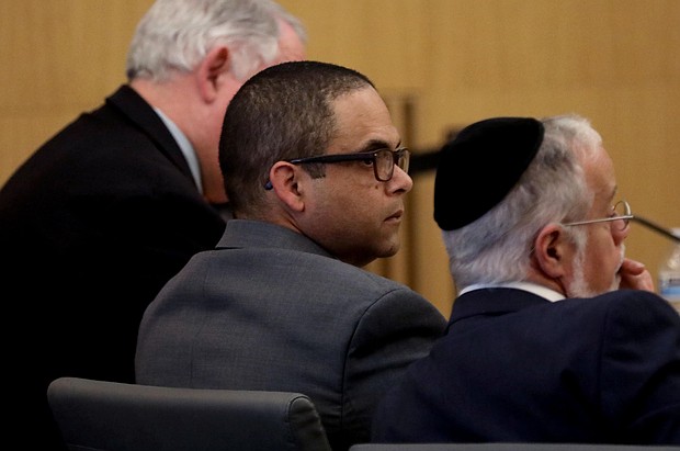 Eddie F. Gonzalez, center, with lead attorney Michael Schwartz, right, and investigator Robert Dean, listen as a witness testifies during opening day proceedings in the trial of People vs. Eduardo Gonzalez in Dept. 21 at the Gov. George Deukmejian Courthouse in Long Beach on April 4.
Mandatory Credit:	Genaro Molina/Los Angeles Times/Getty Images via CNN Newsource