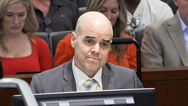 Robert Telles, a former Clark County public administrator charged in the murder of Las Vegas Review-Journal investigative journalist Jeff German, testified Wednesday for several hours and will retake the stand Thursday morning.
Mandatory Credit:	KVVU via CNN Newsource