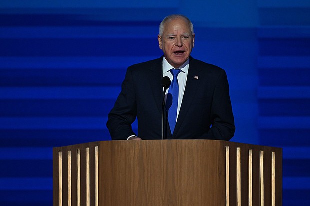 Democratic vice presidential nominee Tim Walz speaks at the United Center during the Democratic National Convention in Chicago, Illinois, on August 21.
Mandatory Credit:	Bernadette Tuazon/CNN via CNN Newsource