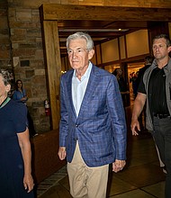 Federal Reserve Chair Jerome Powell arrives to a dinner at the Jackson Lake Lodge during the Kansas City Fed's economic symposium in Moran, Wyoming, on August 22.
Mandatory Credit:	Natalie Behring/Bloomberg/Getty Images via CNN Newsource