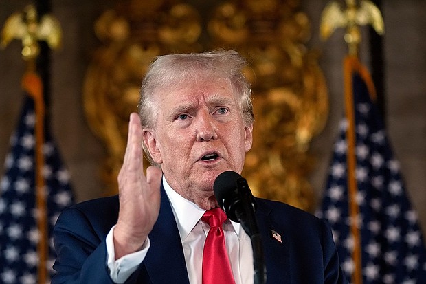 Republican presidential nominee former President Donald Trump speaks to reporters during a news conference at his Mar-a-Lago estate, Aug. 8, 2024, in Palm Beach, Fla.
Mandatory Credit:	Alex Brandon/AP/File via CNN Newsource