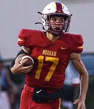 Caden Tellier carries the ball during the Morgan Academy football game in Selma, Alabama, on August 23.
Mandatory Credit:	courtesy 4Himages via CNN Newsource