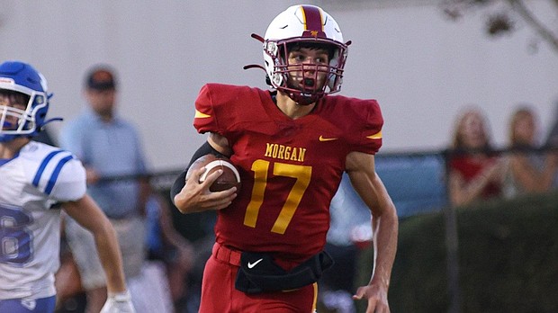 Caden Tellier carries the ball during the Morgan Academy football game in Selma, Alabama, on August 23.
Mandatory Credit:	courtesy 4Himages via CNN Newsource