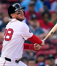 Former Toronto Blue Jays and current Boston Red Sox catcher Danny Jansen made Major League Baseball history by appearing in the same game for two teams.
Mandatory Credit:	Charles Krupa/AP via CNN Newsource