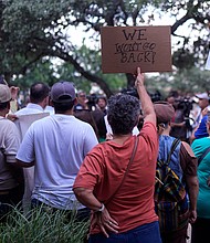 Supporters attend a news conference where officials with the League of United Latin American Citizens, or LULAC, responded to allegations by Texas Attorney General Ken Paxton, on Monday in San Antonio.
Mandatory Credit:	Eric Gay/AP via CNN Newsource