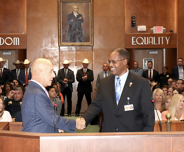 Mayor John Whitmire and the newly appointed Director of the Houston Emergency Center Roderick Jackson
