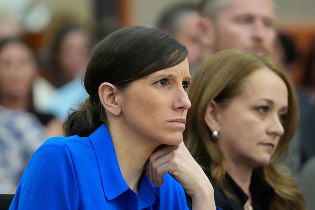 Kouri Richins, a Utah mother of three who is accused of fatally poisoning her husband, looks on during a court hearing Tuesday, Aug. 27, 2024, in Park City, Utah.
Mandatory Credit:	Rick Bowmer/Pool/AP via CNN Newsource