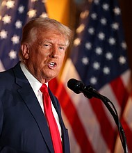 Former president Donald Trump speaks at II Toro E La Capra on August 23 in Las Vegas.
Mandatory Credit:	Ian Maule/Getty Images via CNN Newsource