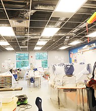 Cardinal Elementary School was struck by lightning Aug. 26, causing a small roof fire and water damage to the second floor. Superintendent Jason Kamras, along with Richmond School Board representative Shavonda Dixon Fernandez and RPS Chief Operating Officer Dana Fox inspected the damage and ongoing cleanup efforts during a press conference on Wednesday. The school, which opened in 2021, is closed until next Tuesday.