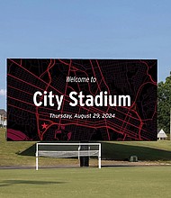 The new video board at City Stadium replaces a scoreboard installed in 1994. It measures 65.62 feet, wide by 35.43 feet tall.
