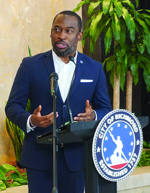 Mayor Levar M. Stoney at the press conference on Aug. 27.