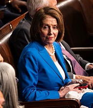 House Speaker Emerita Nancy Pelosi (D-Calif.) is seen on the House floor during a vote to elect a Speaker of the House at the US Capitol in October 2023.
Mandatory Credit:	Francis Chung/Politico/AP via CNN Newsource