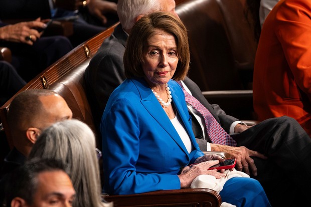 House Speaker Emerita Nancy Pelosi (D-Calif.) is seen on the House floor during a vote to elect a Speaker of the House at the US Capitol in October 2023.
Mandatory Credit:	Francis Chung/Politico/AP via CNN Newsource