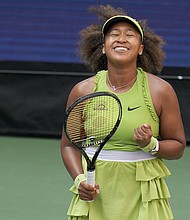 Naomi Osaka is into the second round of the US Open.
Mandatory Credit:	Seth Wenig/AP via CNN Newsource
