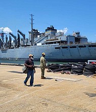 Supply ships bring fuel, food, ammunition, spare parts and more to the fleet while at sea.
Mandatory Credit:	WTKR via CNN Newsource