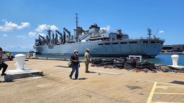 Supply ships bring fuel, food, ammunition, spare parts and more to the fleet while at sea.
Mandatory Credit:	WTKR via CNN Newsource