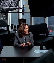 Minnesota Gov. Tim Walz and Vice President Kamala Harris are interviewed by CNN’s Dana Bash at Kim’s Cafe in Savannah, Georgia, on August 29, 2024. This is the first time Harris has sat with a journalist for an in-depth, on-the-record conversation since President Joe Biden ended his presidential bid in July.
Mandatory Credit:	Will Lanzoni/CNN via CNN Newsource