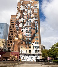 The “From Slavery to Freedom,” painted on side of the downtown Cotton Exchange Building at 1310 Prairie St., Abolitionist Harriett Tubman and countless other enslaved people. The mural was among three unveiled by Harris County Commissioner Rodney Ellis, Street Art for Mankind (SAM), Downtown Houston+ and Sigma Gamma Rho Sorority Inc.