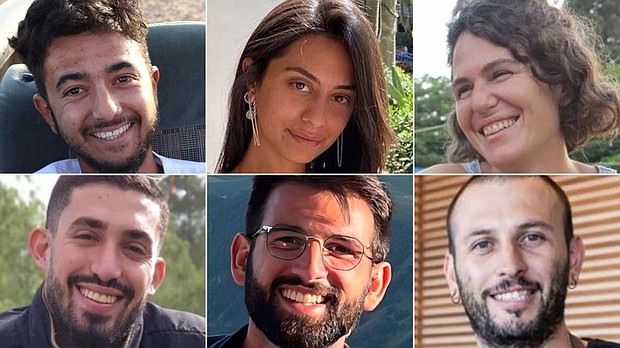 Israel’s military says six hostages ‘brutally murdered’ in Gaza, and pictured from the top row, from left are the hostages: Hersh Goldberg-Polin, Eden Yerushalmi and Carmel Gat, Ori Danino, Almog Sarusi and Alex Lobanov.
Mandatory Credit:	Courtesy Goldberg-Polin family/Courtesy Gat family/Hostages and Missing Families Forum via CNN Newsource