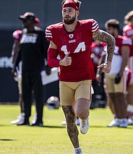 San Francisco 49ers wide receiver Ricky Pearsall, seen here during a workout in August, was shot during an attempted robbery on August 31, according to the team and police.
Mandatory Credit:	Thurman James/Cal Sport Media/Sipa via CNN Newsource