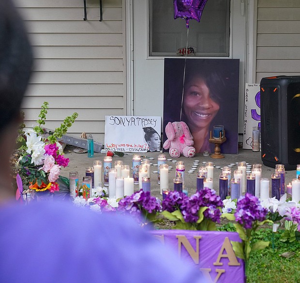Mourners created a memorial outside Sonya Massey’s home, where she was killed by a sheriff’s deputy.
Mandatory Credit:	Trevor Hughes/USA Today Network via CNN Newsource