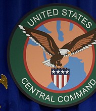 US forces and Iraqi security forces killed more than a dozen ISIS operatives in an early morning raid August 29. 
The seal for the U.S. Central Command is displayed on Feb. 6, 2017, at MacDill Air Force Base, Fla.
Mandatory Credit:	Susan Walsh/AP/File via CNN Newsource