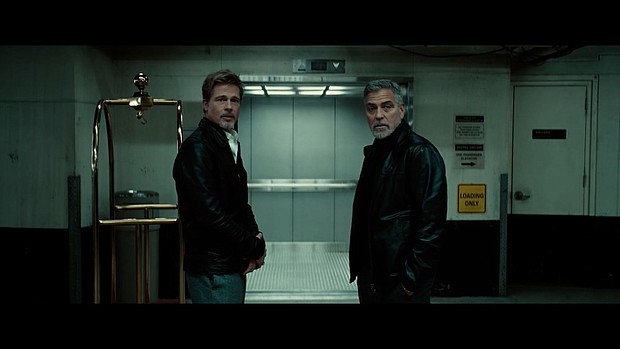 Brad Pitt and George Clooney in "Wolfs."
Mandatory Credit:	Courtesy Apple Original Films / Columbia Pictures via CNN Newsource