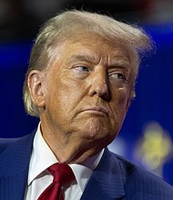 A new television ad from former President Donald Trump’s campaign piles deception upon deception to attack Vice President Kamala Harris on immigration, and Trump is pictured during a town hall campaign event on August 29, in La Crosse, Wisconsin.
Mandatory Credit:	Scott Olson/Getty Images via CNN Newsource