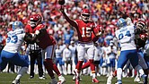 Kansas City Chiefs quarterback Patrick Mahomes (15) throws a pass against the Detroit Lions during an NFL preseason football game Aug. 17 in Kansas City, Mo.