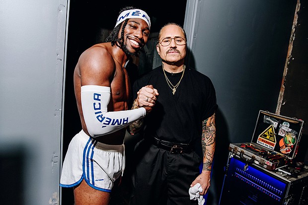 Olympian Noah Lyles and Willy Chavarria backstage at the Wall Street venue that hosted “América.”
Mandatory Credit:	Nina Westervelt/WWD/Getty Images via CNN Newsource