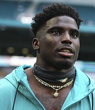 Tyreek Hill looks on prior to the Miami Dolphins' preseason game against the Atlanta Falcons at Hard Rock Stadium on August 9.
Mandatory Credit:	Rich Storry/Getty Images via CNN Newsource